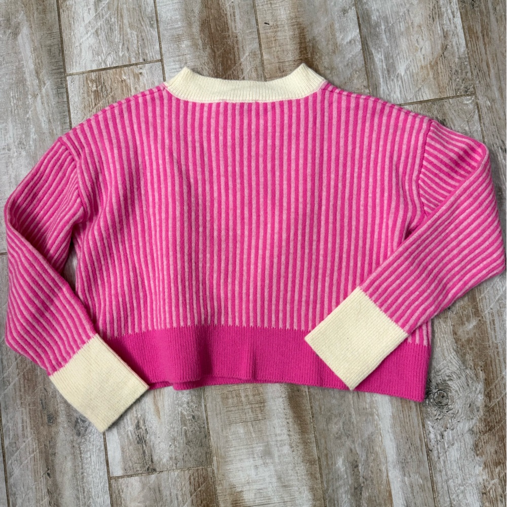 Flat White Pink and Cream Striped Crewneck Sweater-Cropped (Anthropologie) - Picture 4 of 4